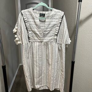 Sugarlips Black and White Striped Linen Blend Dress - Size M - Ruffles & Tassels